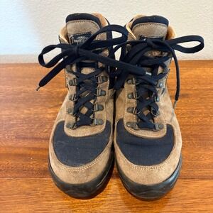 Vintage Vasque Boots Mens Size 8.5 M Brown Blue Suede Canvas Hiking Made Italy